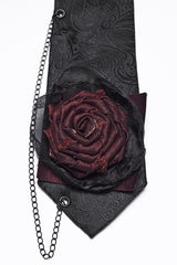 romantic goth mens damask necktie with a rose and chain