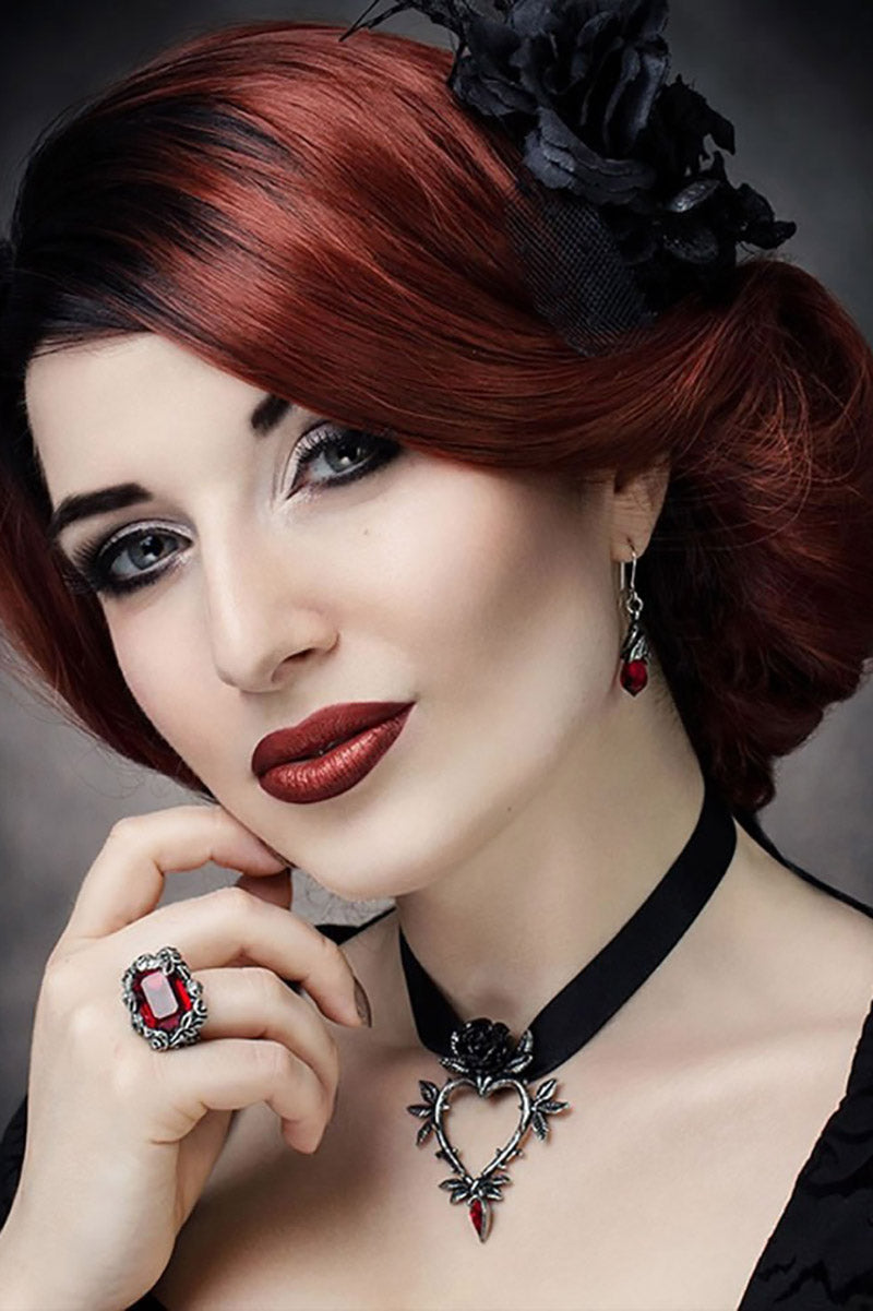 black rose gothic heart choker necklace