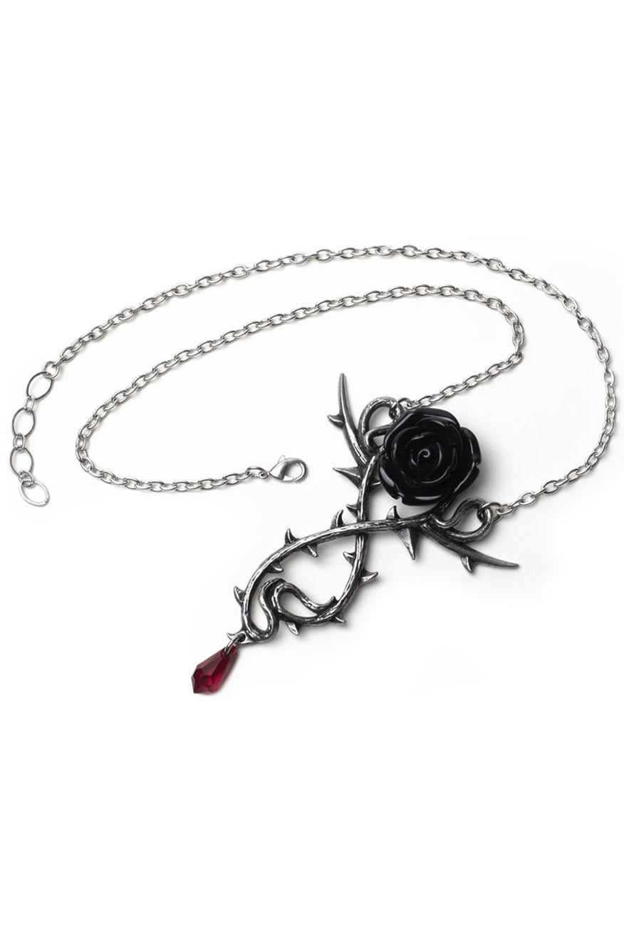 steampunk Necklace with black rose and thorns pendant on a white background