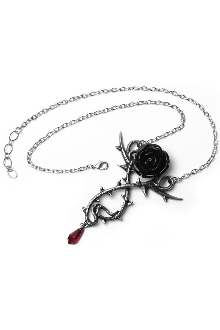 steampunk Necklace with black rose and thorns pendant on a white background