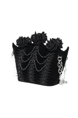 romantic goth  black velvet bucket bag rose purse