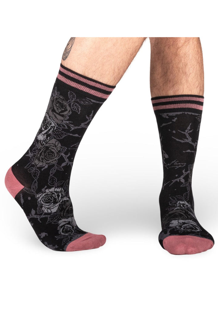 dark whimsy whimsigoth blush pink and black  rose socks