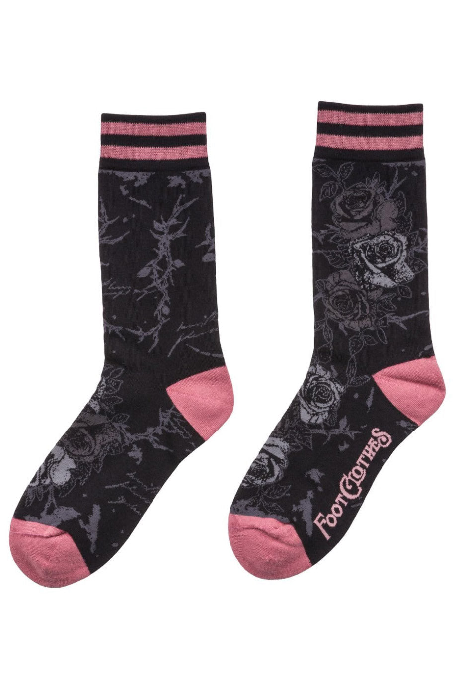 blush pink and black rose socks by footclothes