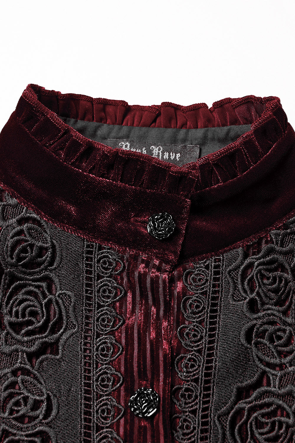 puff sleeve ruffled collar dark red velvet vampire goth button-down blouse