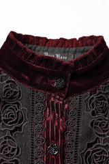 puff sleeve ruffled collar dark red velvet vampire goth button-down blouse