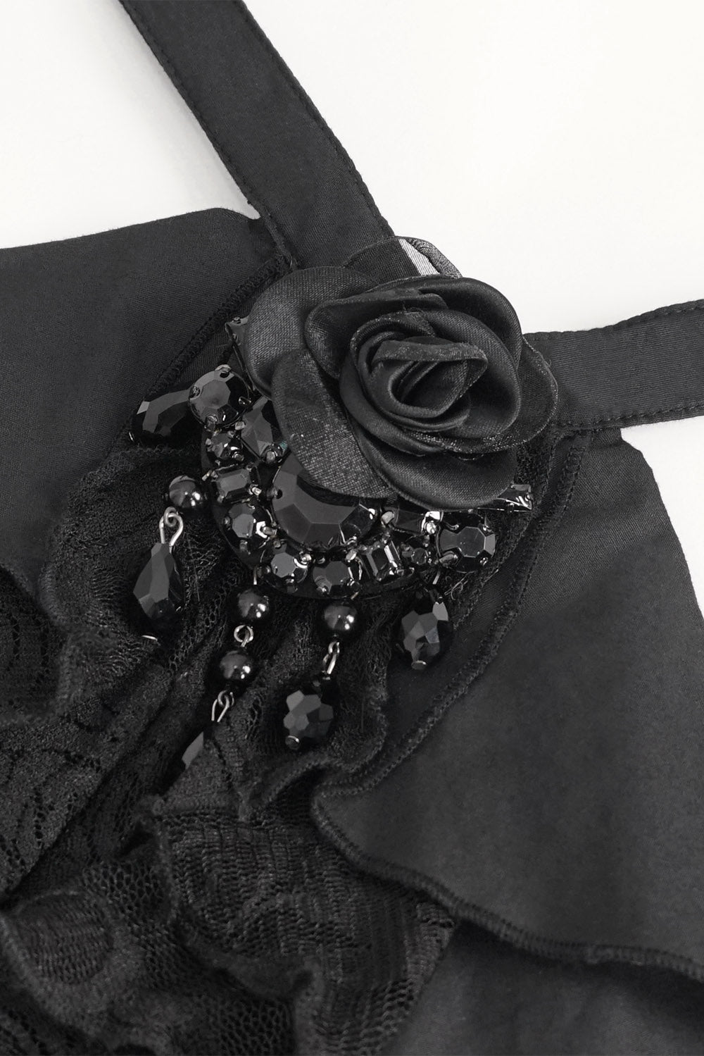 ruffled lace gothic lace-up blouse with black rose detail 
