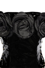 black rose gothic PU leather top