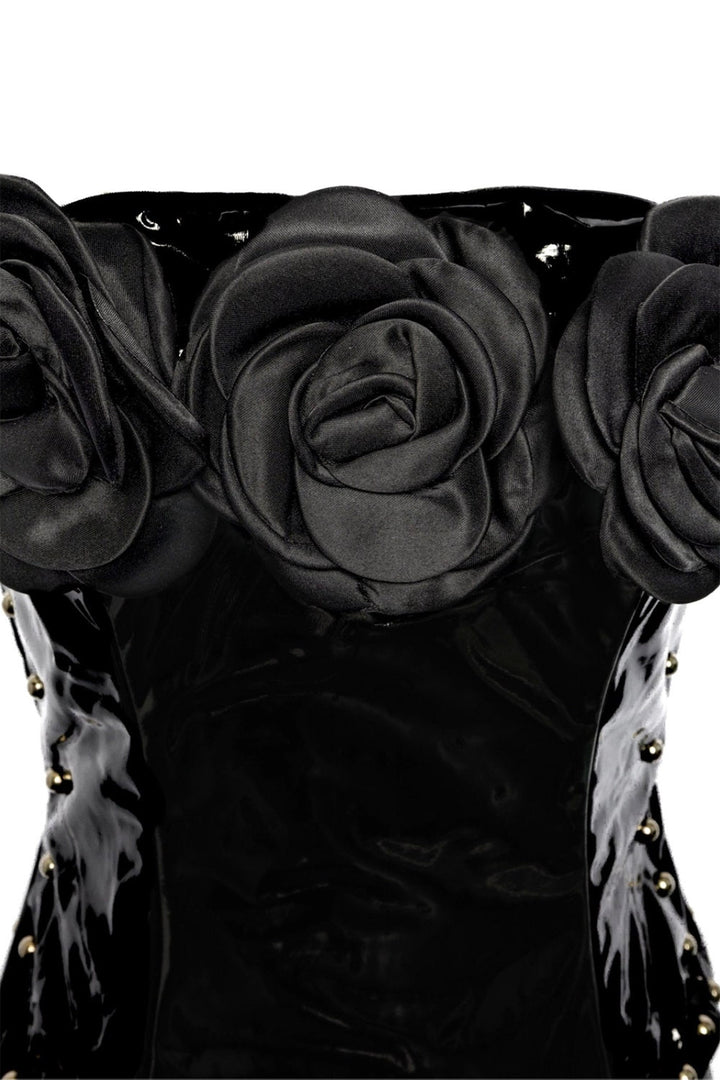 black rose gothic PU leather top