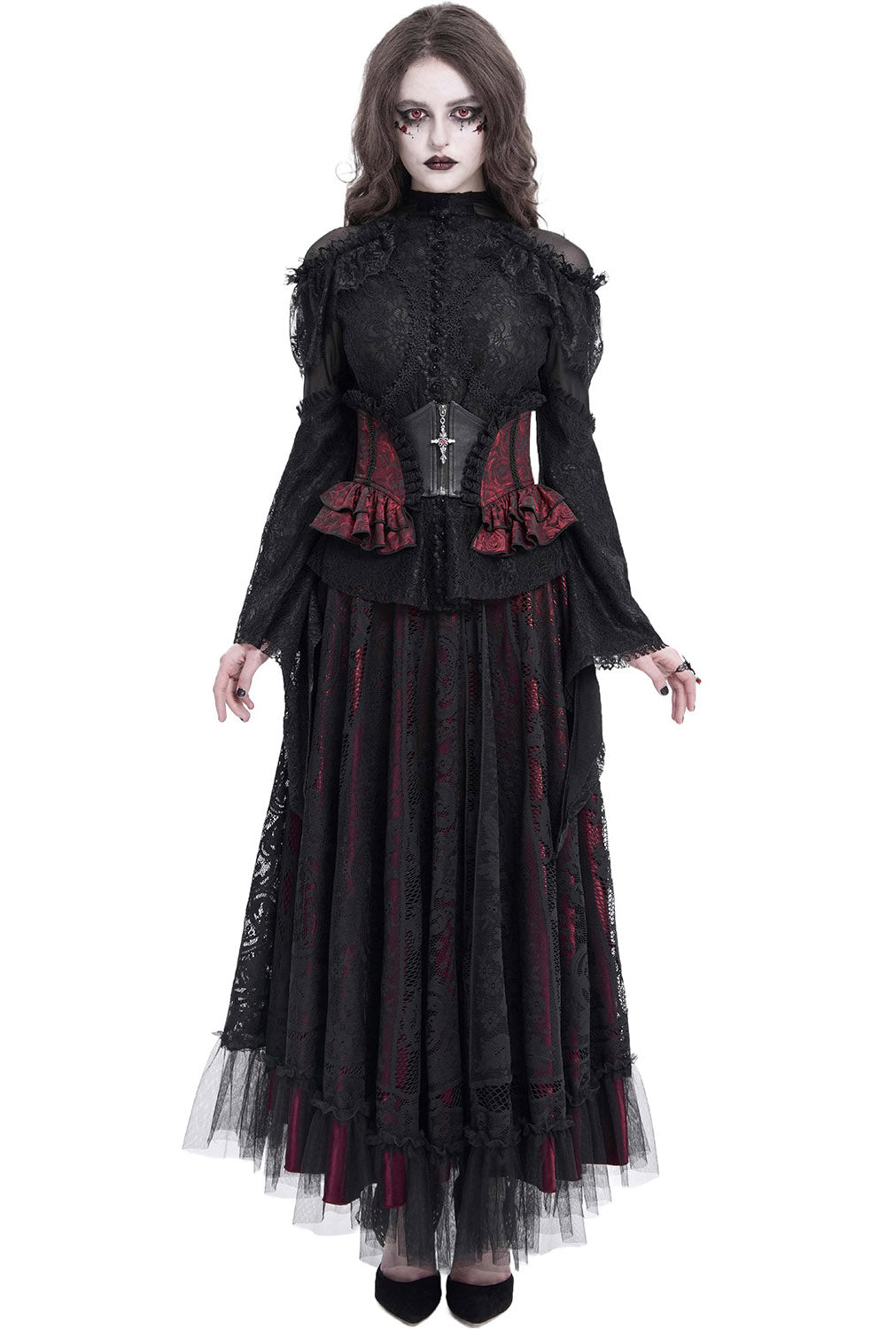 lace-up ruffled underbust corset belt