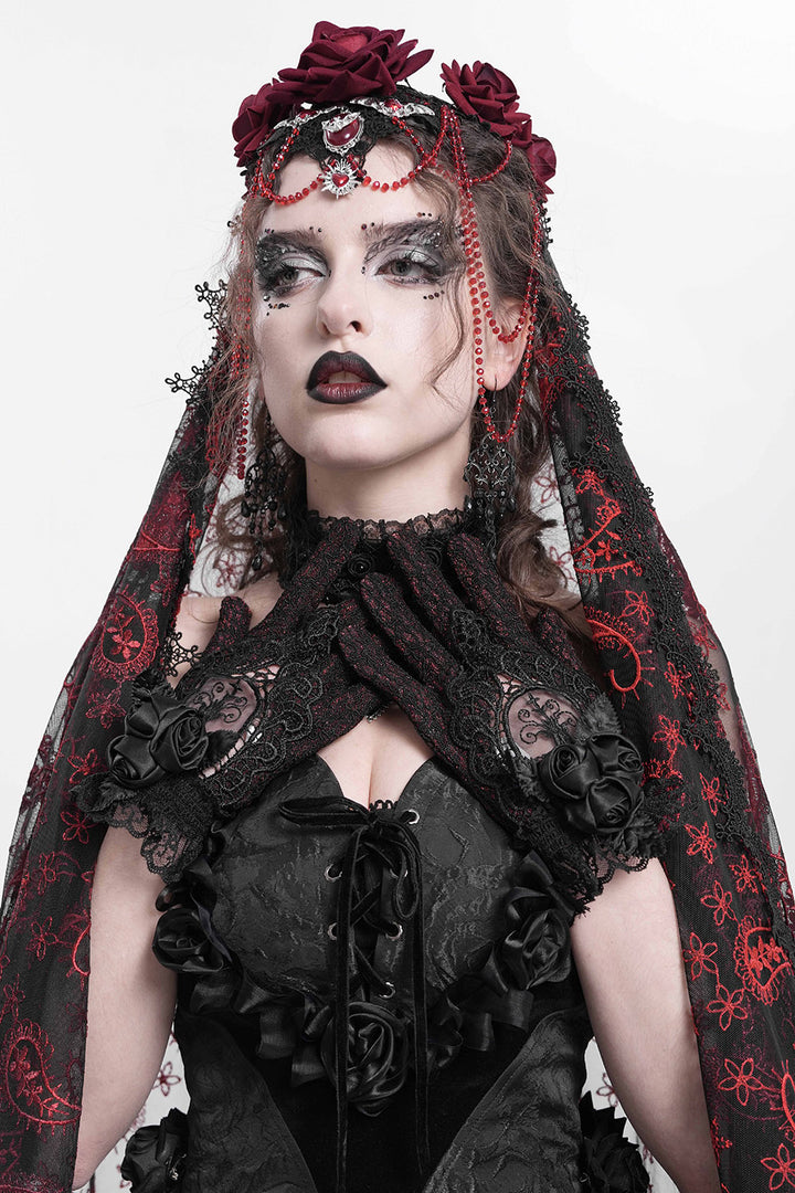 red and black lace gloves