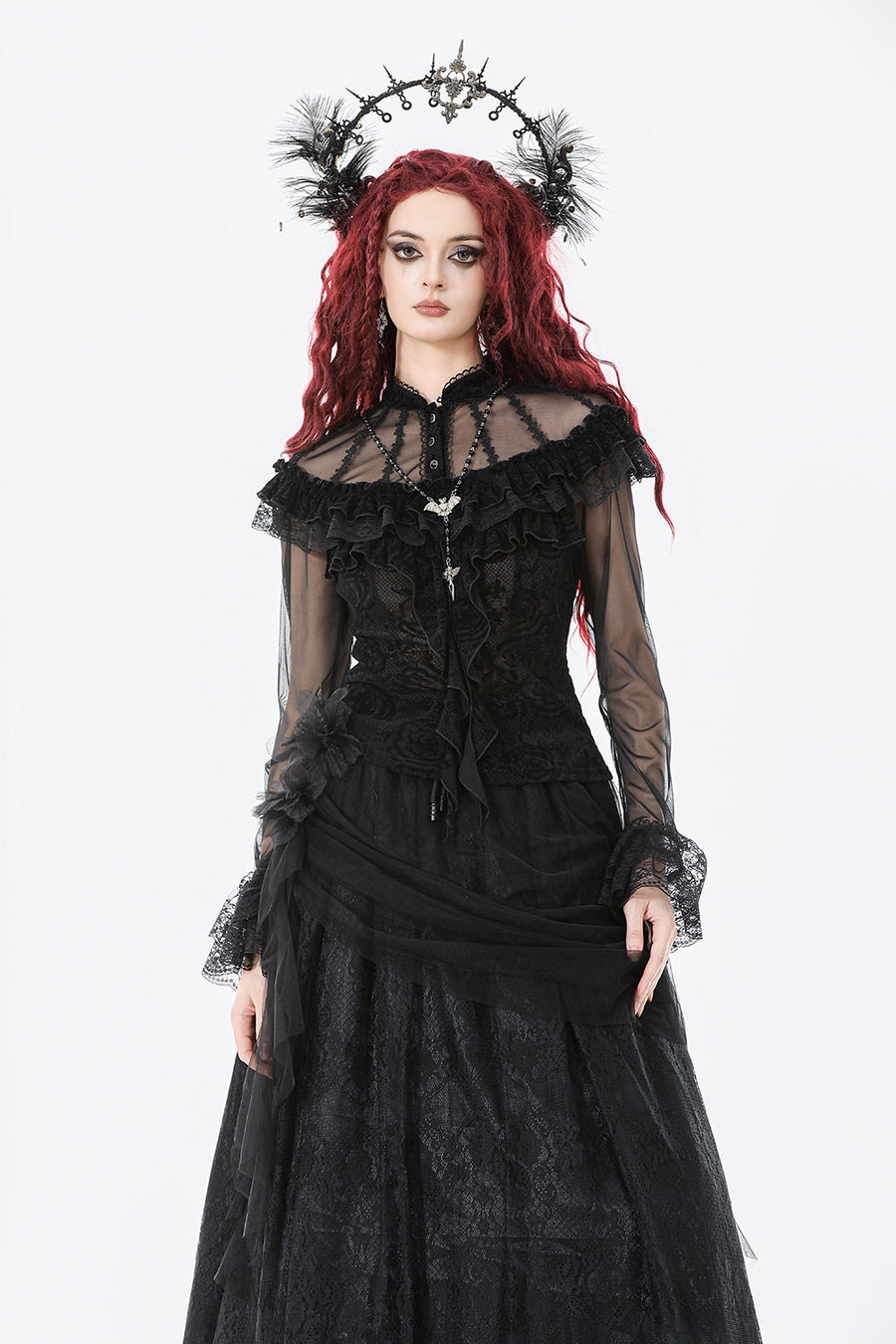 vampire goth ruffled long sleeve top