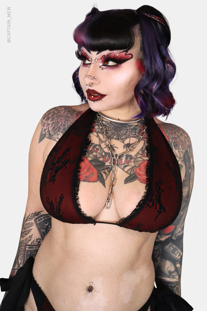 red and black lace rockabilly swimsuit by forest ink 