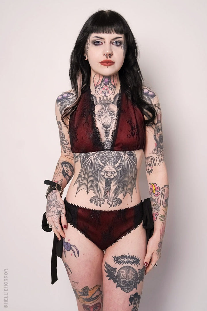 vampire goth dark red and black swimsuit 