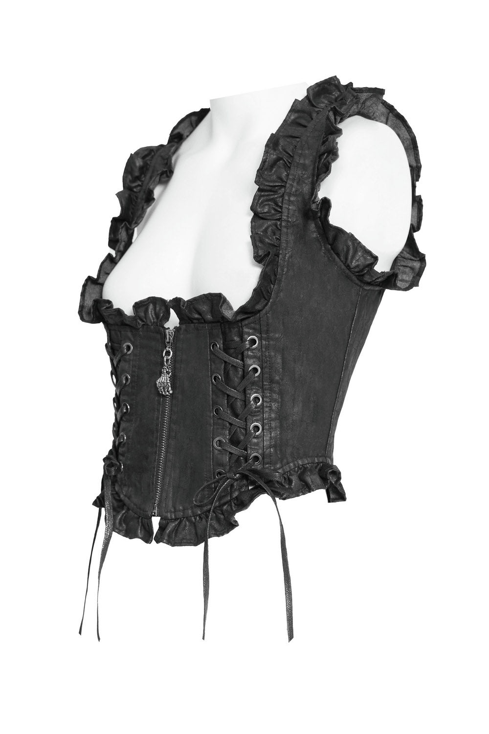 ruffle gothic vegan leather corset top