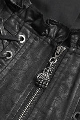 lace-up adjustable gothic vegan leather corset top with skeleton pull