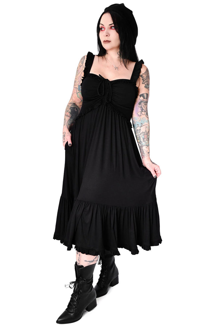 ruched midi length gothic dress