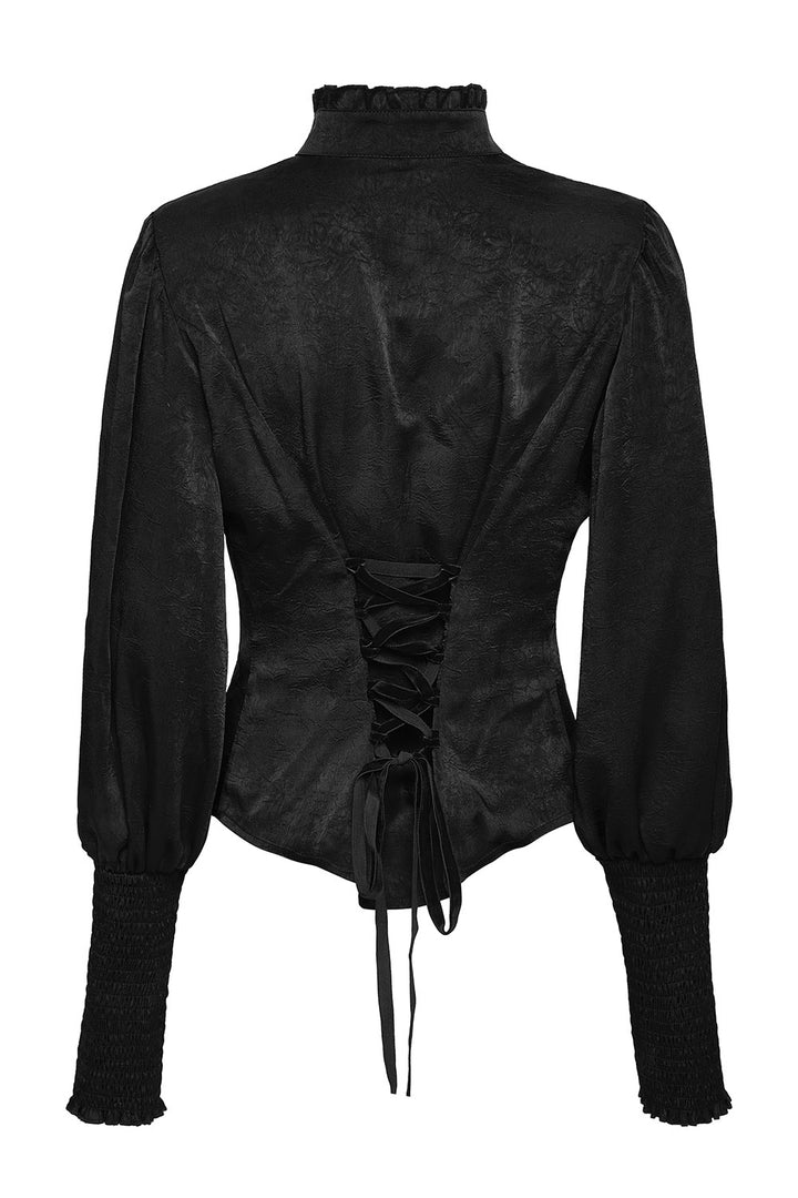 ruffled neckline long sleeve floral lace gothic blouse