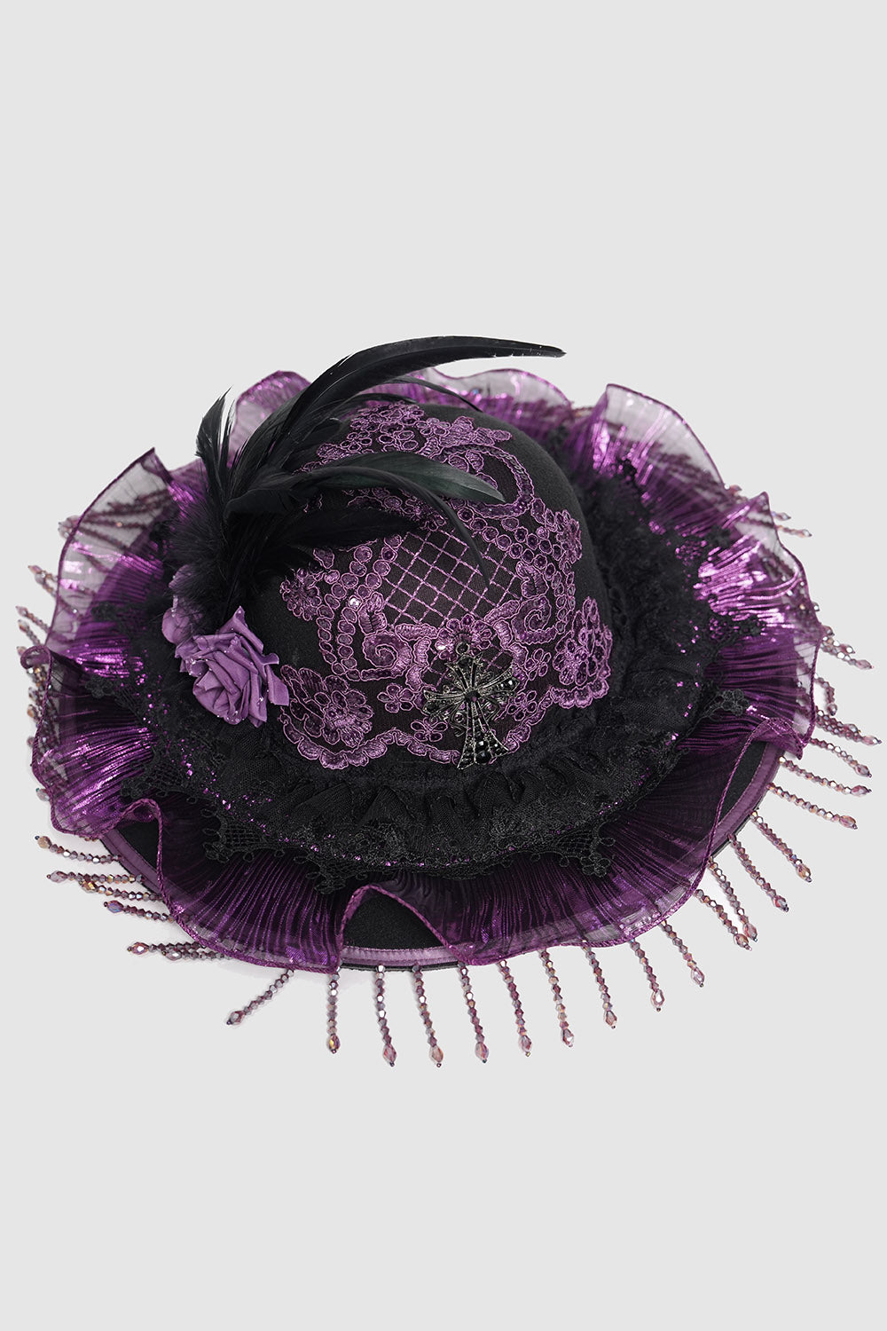 faux flowers victorian goth embroidered hat