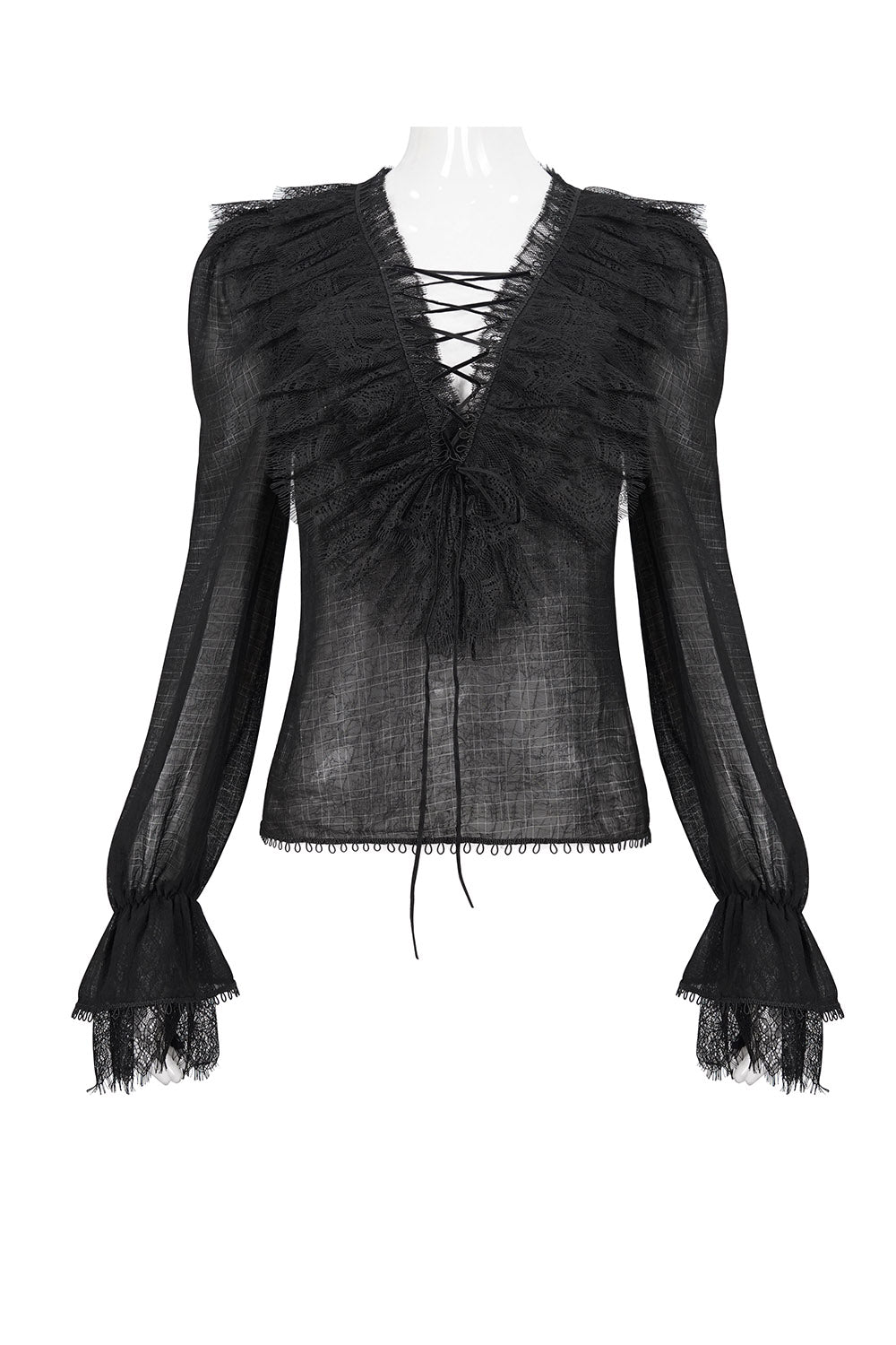 ruffled lace long sleeve billowed top