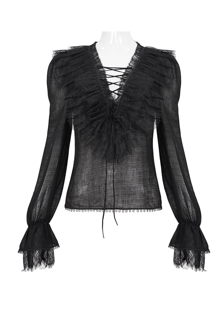 ruffled lace long sleeve billowed top