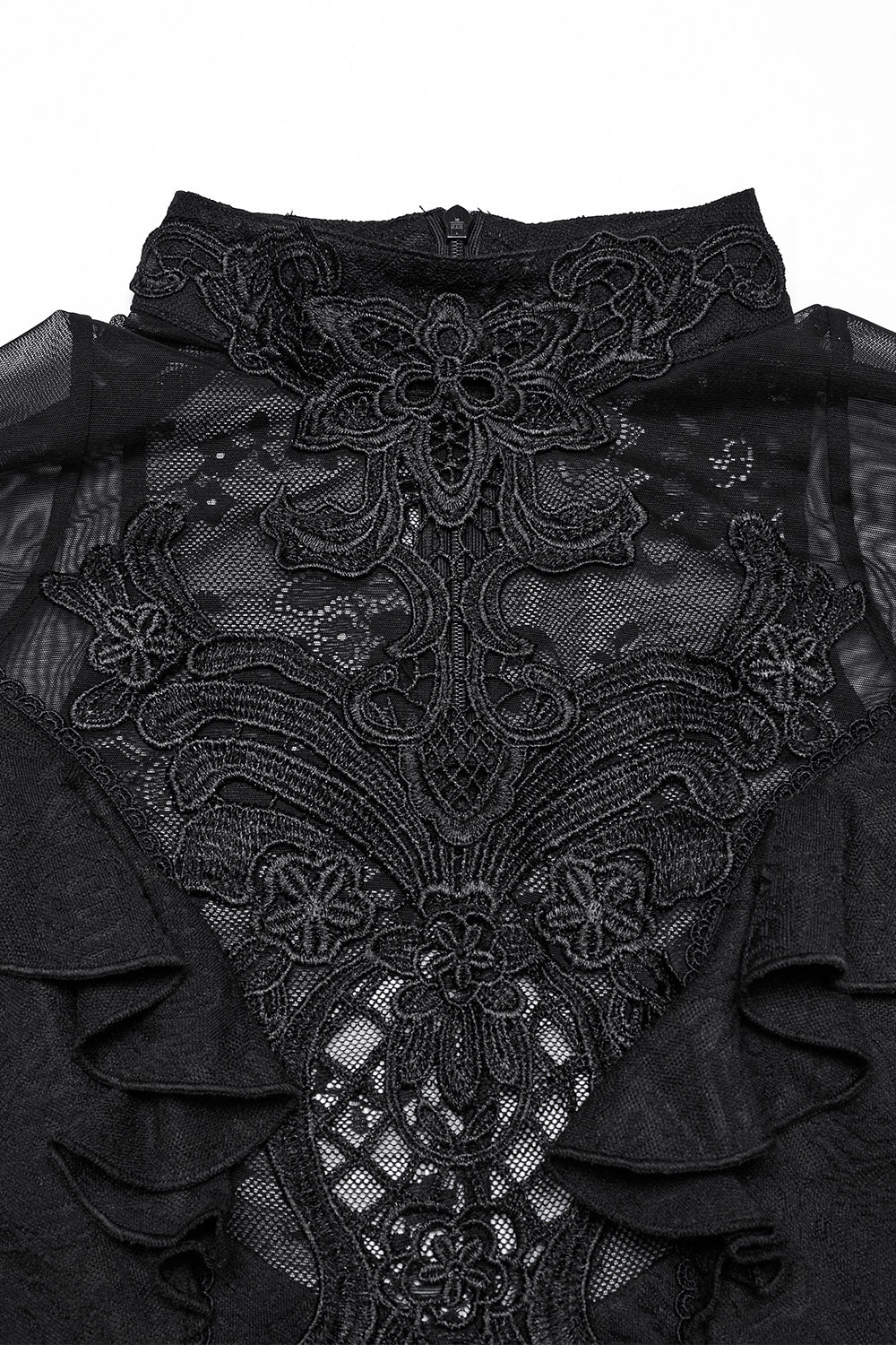 opaque embroidered high collar blouse 