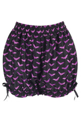 womens purple and black bat pattern bloomer shorts