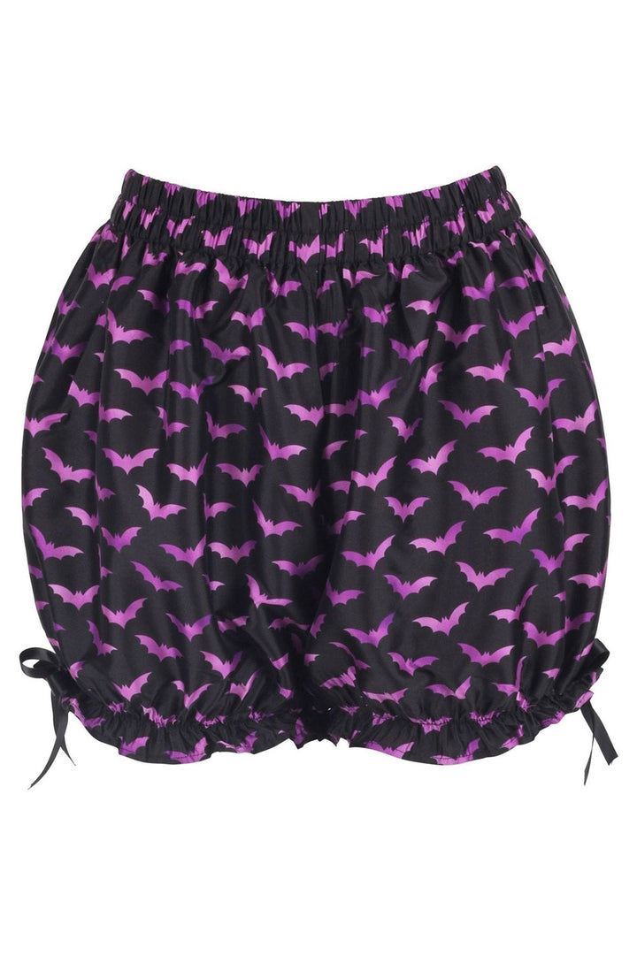 womens purple and black bat pattern bloomer shorts