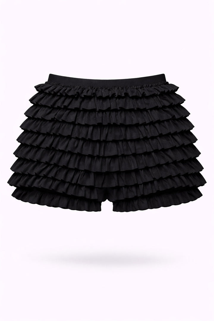 tiered plus size black ruffled bloomer shorts by groovy things