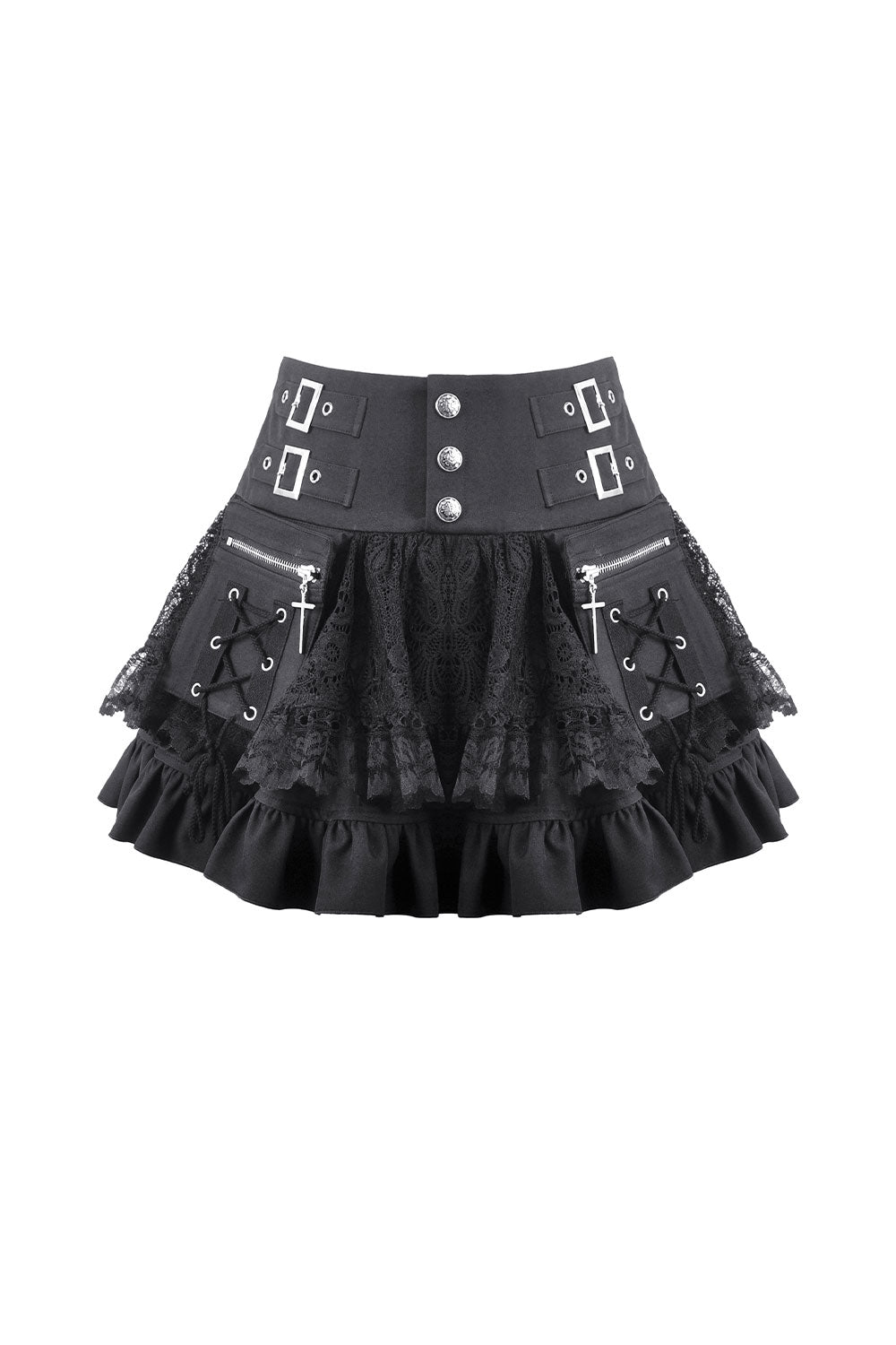 Layered lace mini skirt with high waist