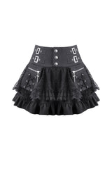 Layered lace mini skirt with high waist