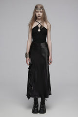 ruffled black satin skirt