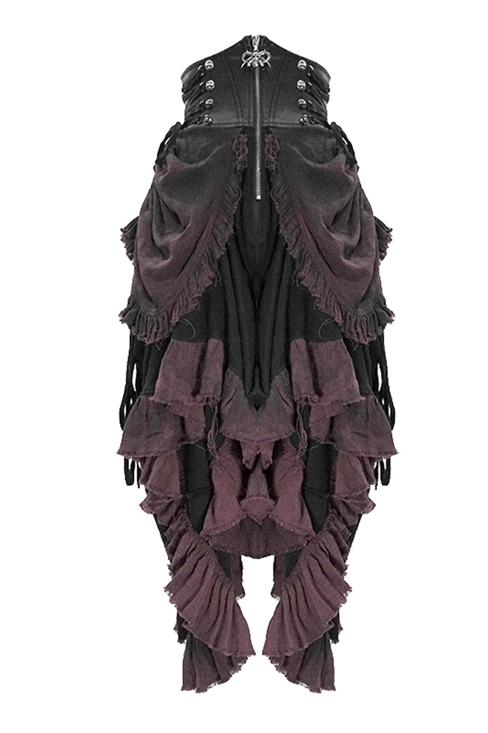 Elegant goth fashion steampunk full length skirt with ruffles in black and red