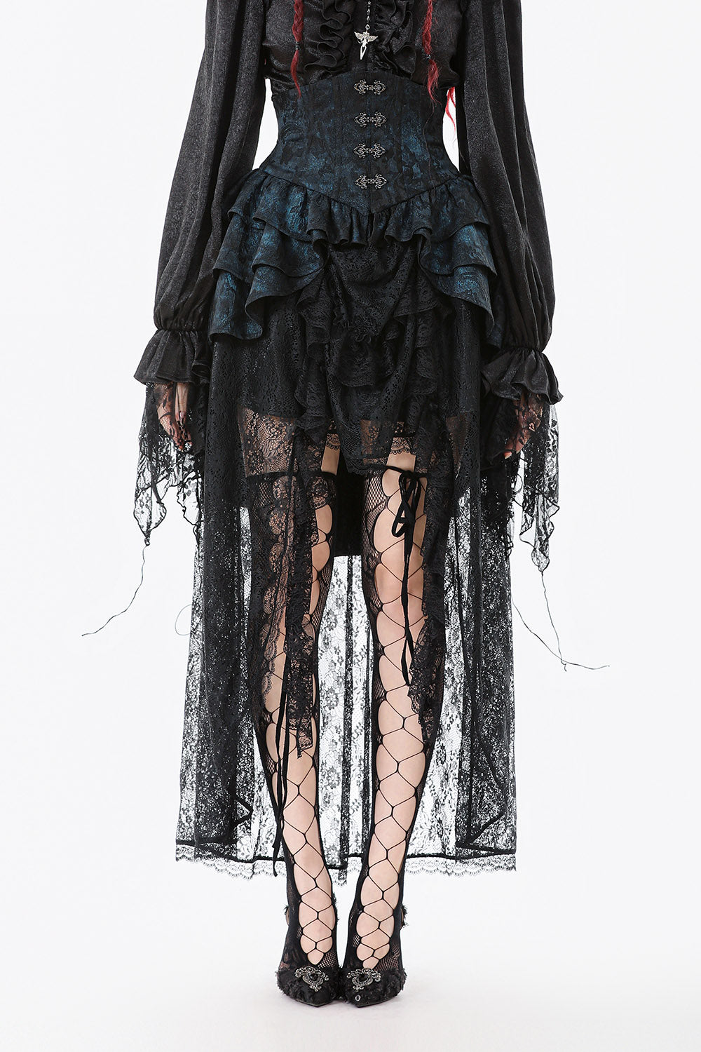 womens long ruffled corset skirt