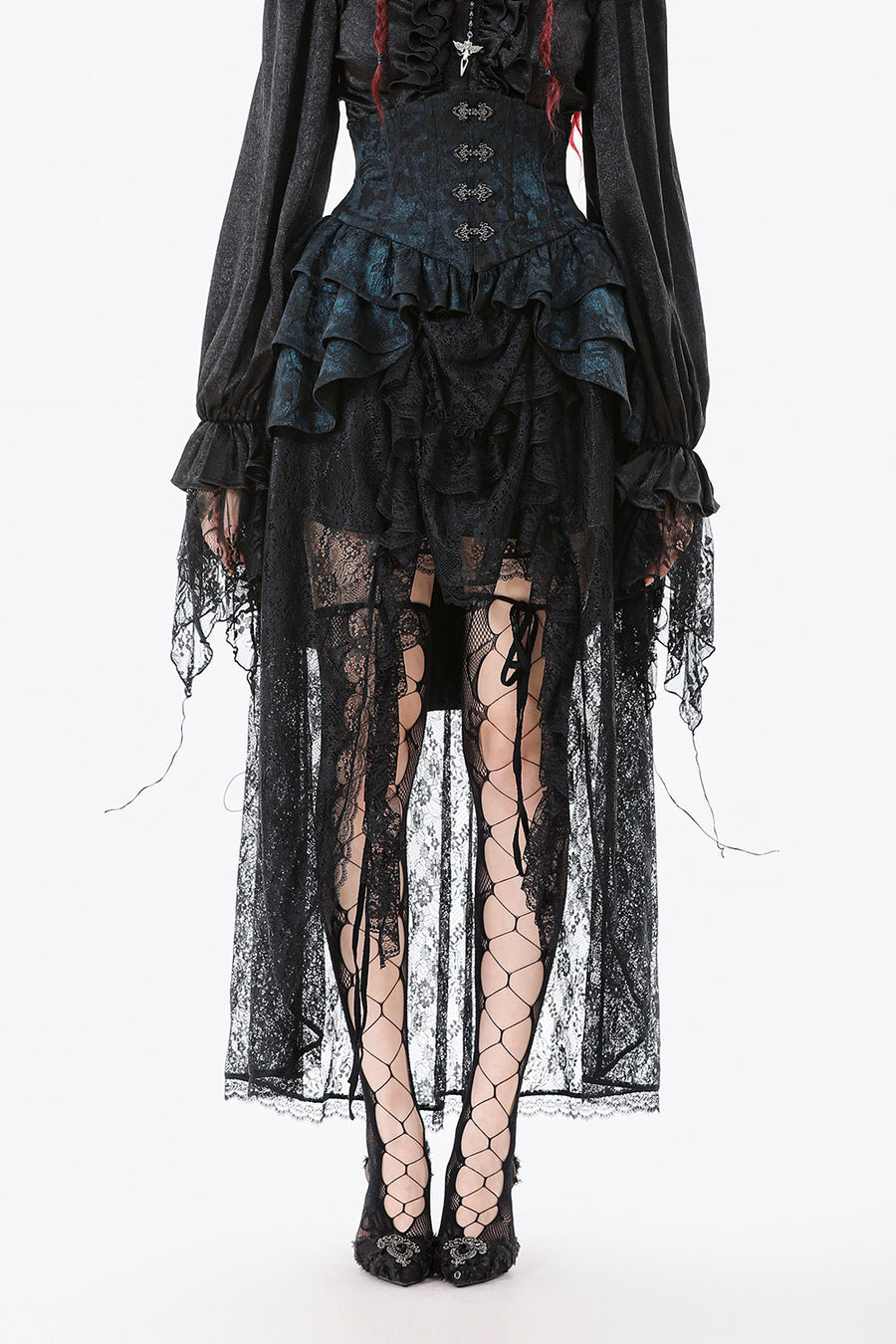 womens long ruffled corset skirt