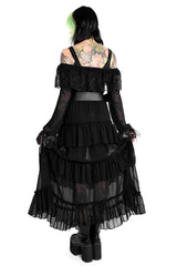 black ruffled chiffon maxi skirt by foxblood