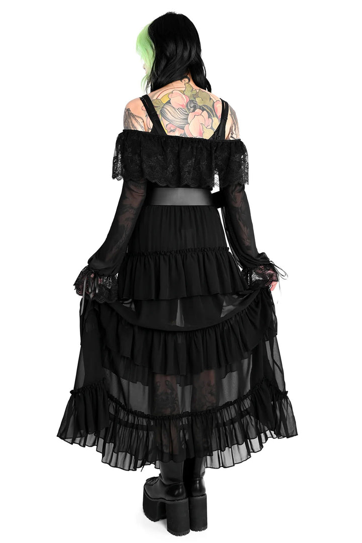 black ruffled chiffon maxi skirt by foxblood