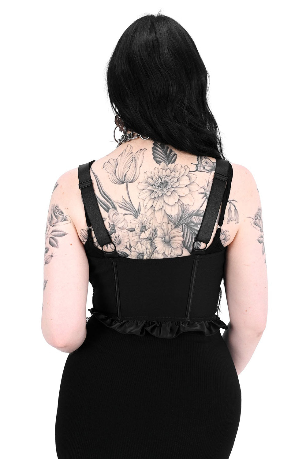 womens ruffled twill gothic black corset