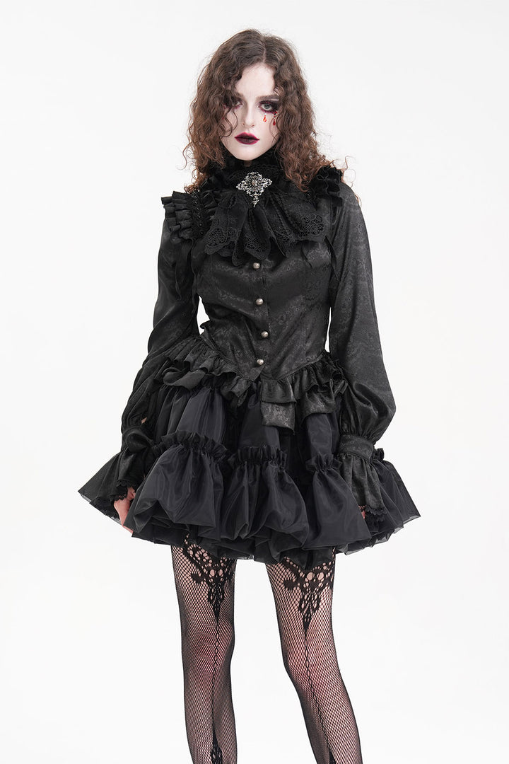layered hem puffed sleeve ruffled lace long sleeve Victorian shirt