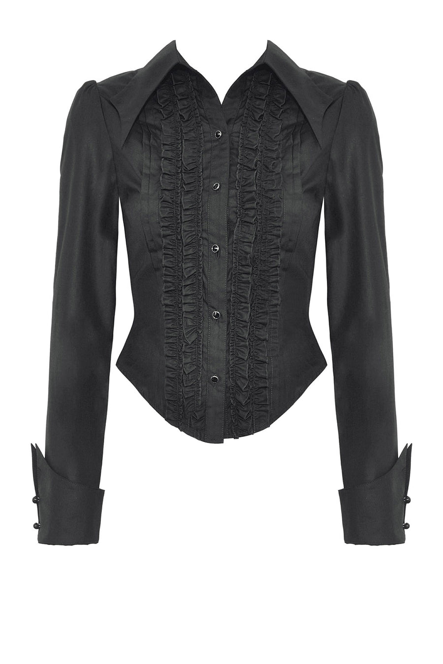 Black Victorian-style blouse on a white background