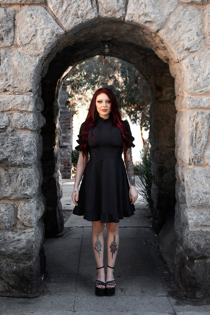 womens puff sleeve haunting dress