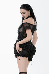 Lace trimmed black bloomer shorts with ruffles