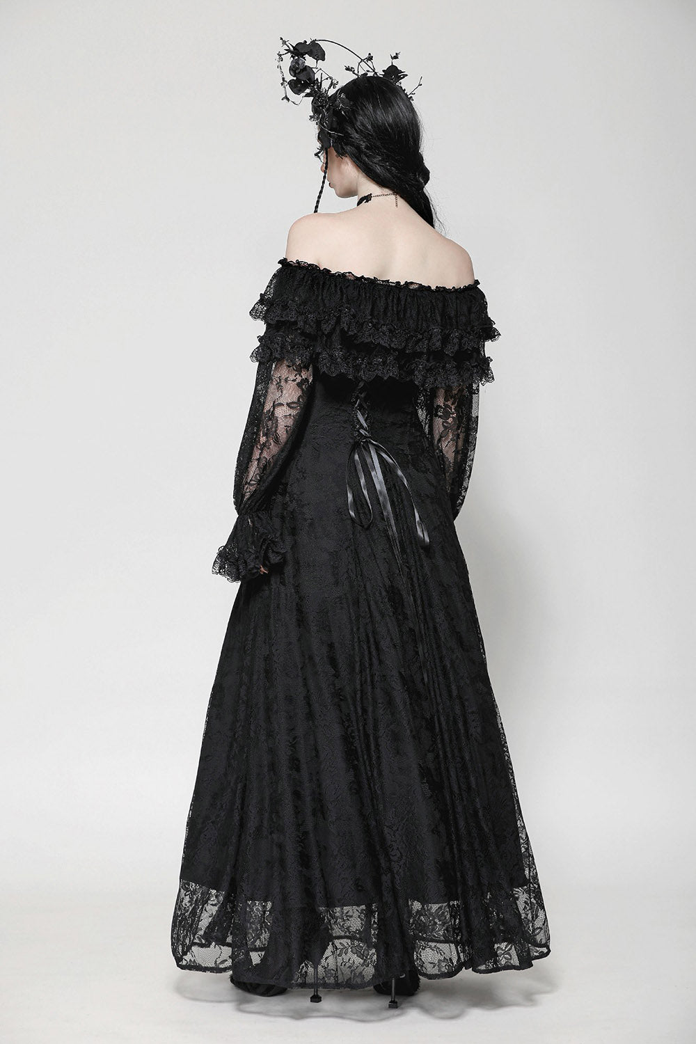 black lace corset long goth gown