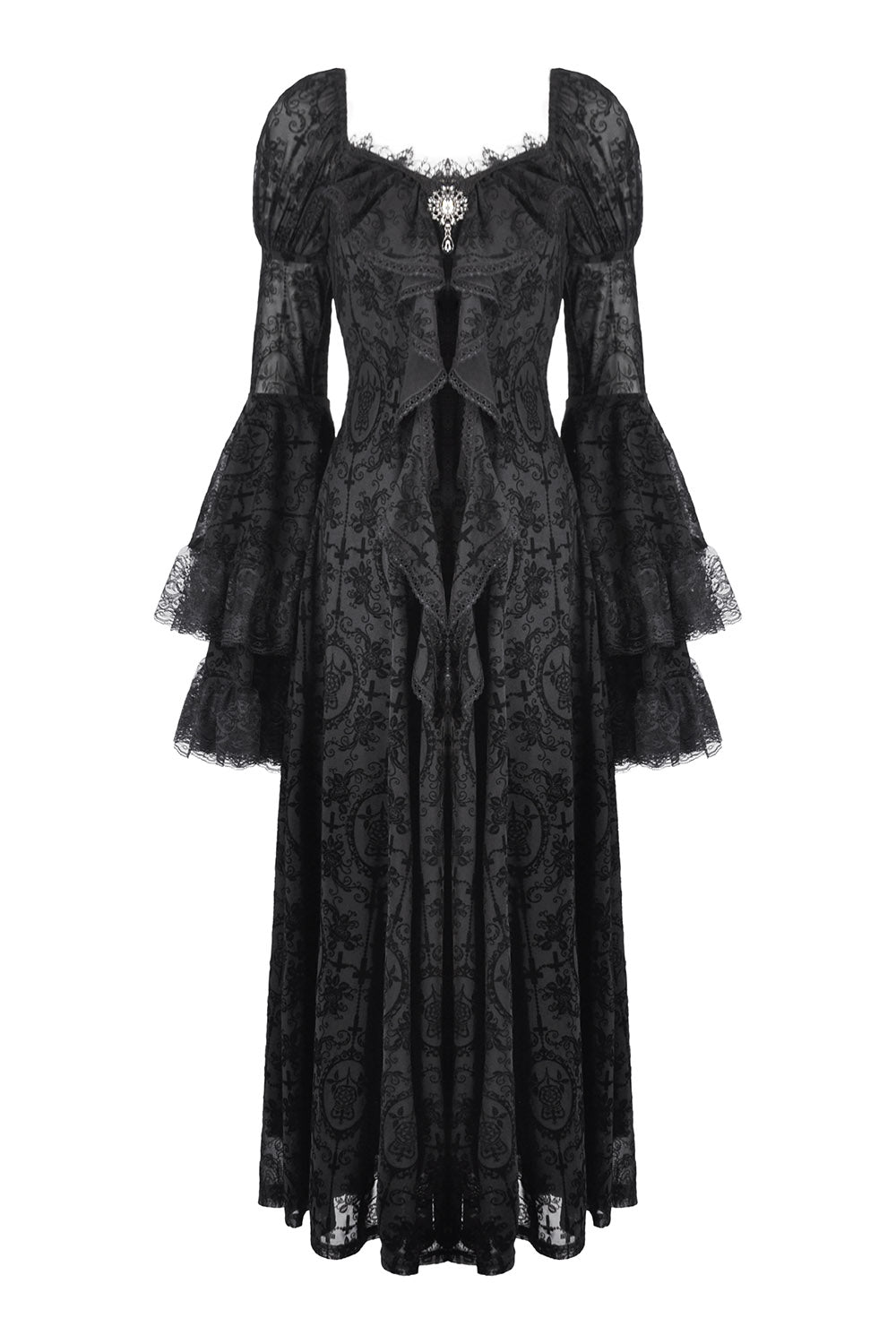 ruffled womens long sleeve black dress