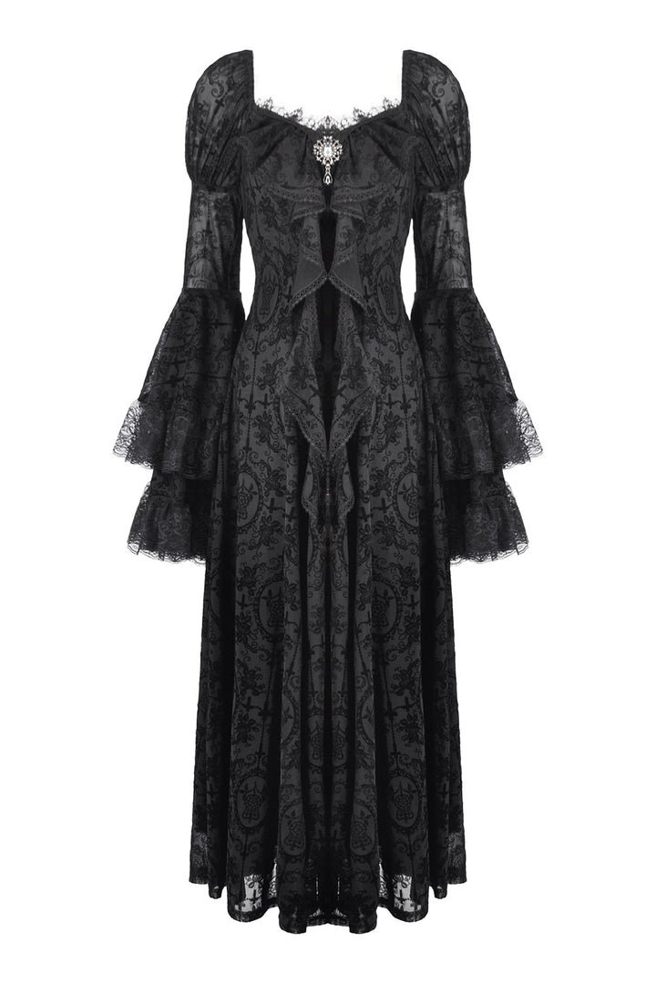 ruffled womens long sleeve black dress