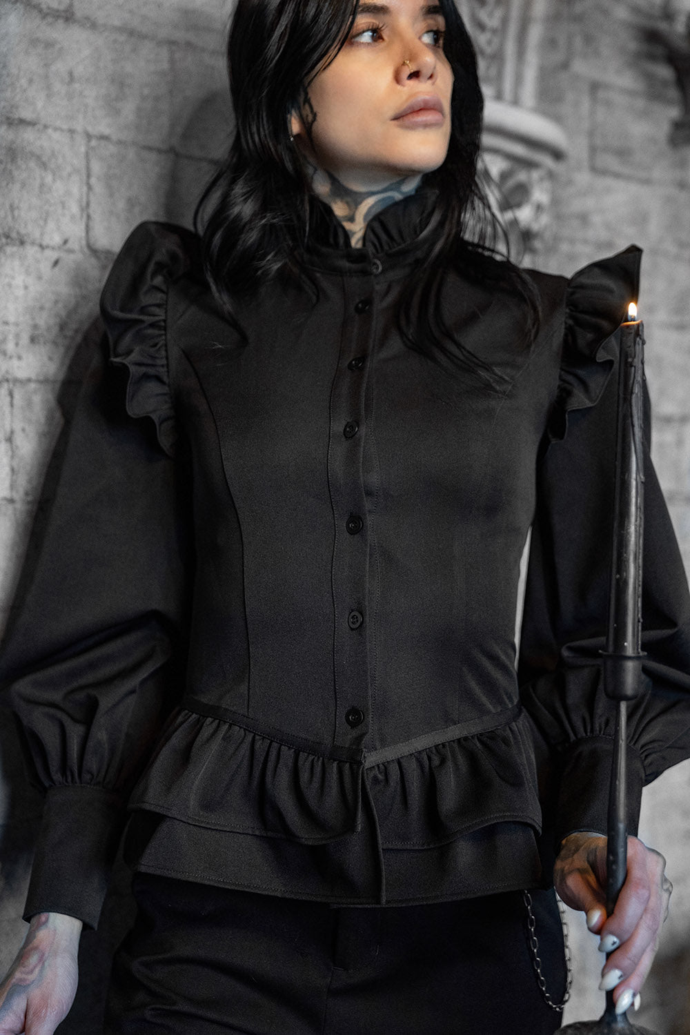 womens long sleeve vampire gothic blouse with ruffled collar