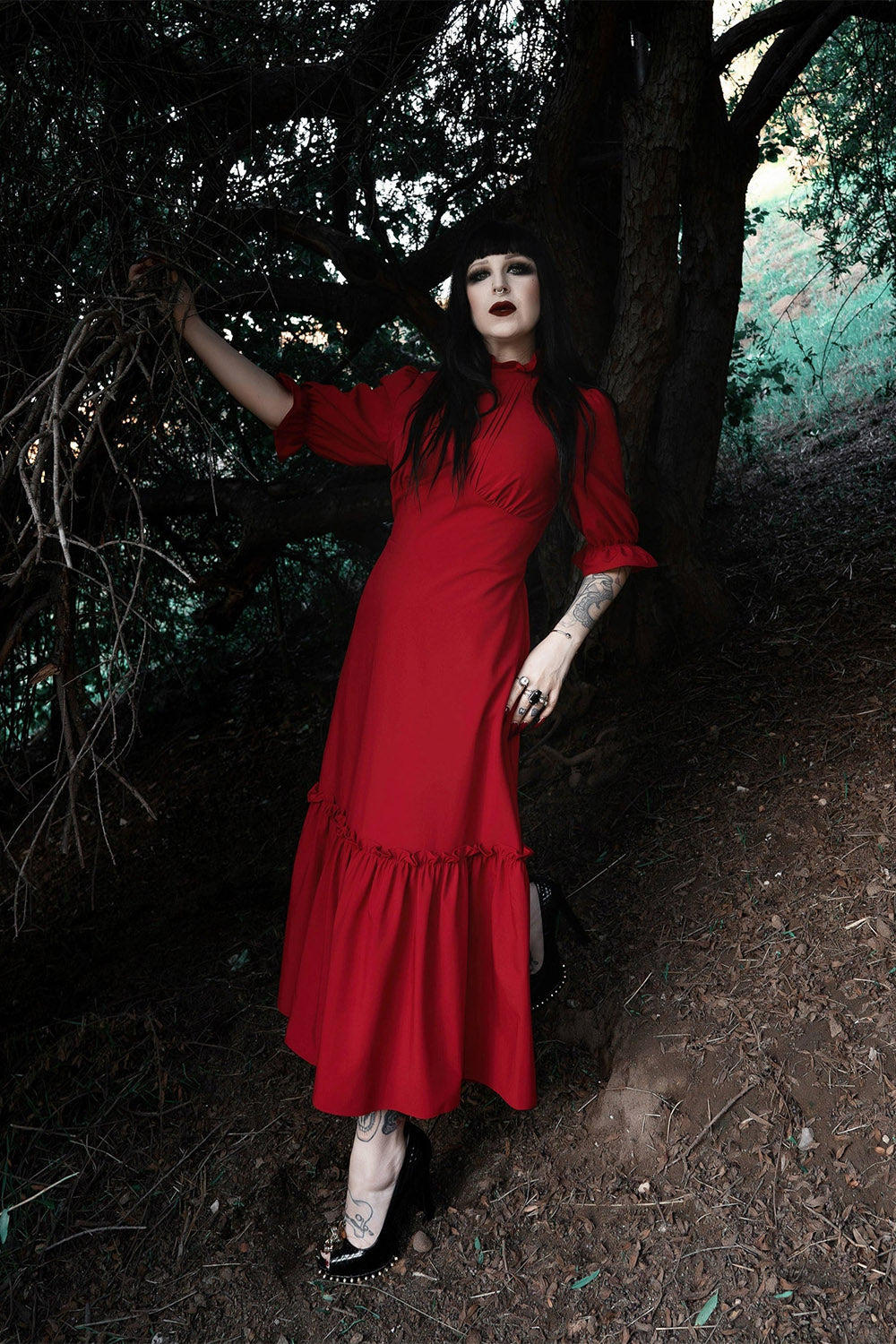 high neck red lively ghosts dress