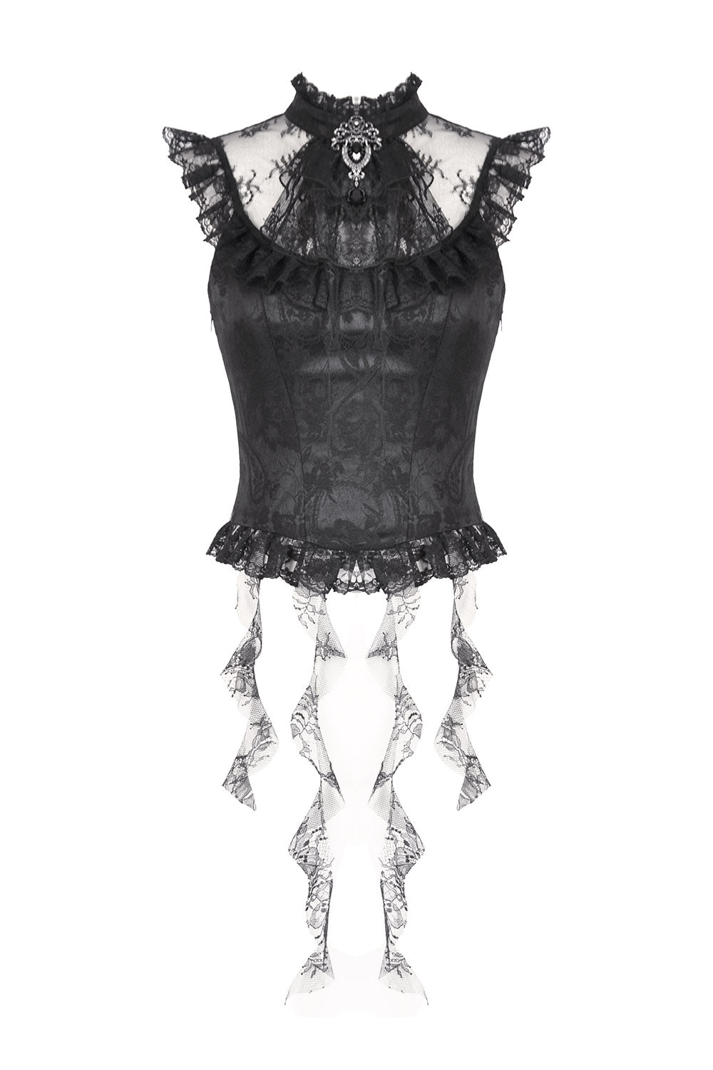 vintage goth inspired ruffled hem damask tank top