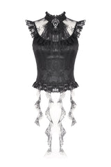vintage goth inspired ruffled hem damask tank top