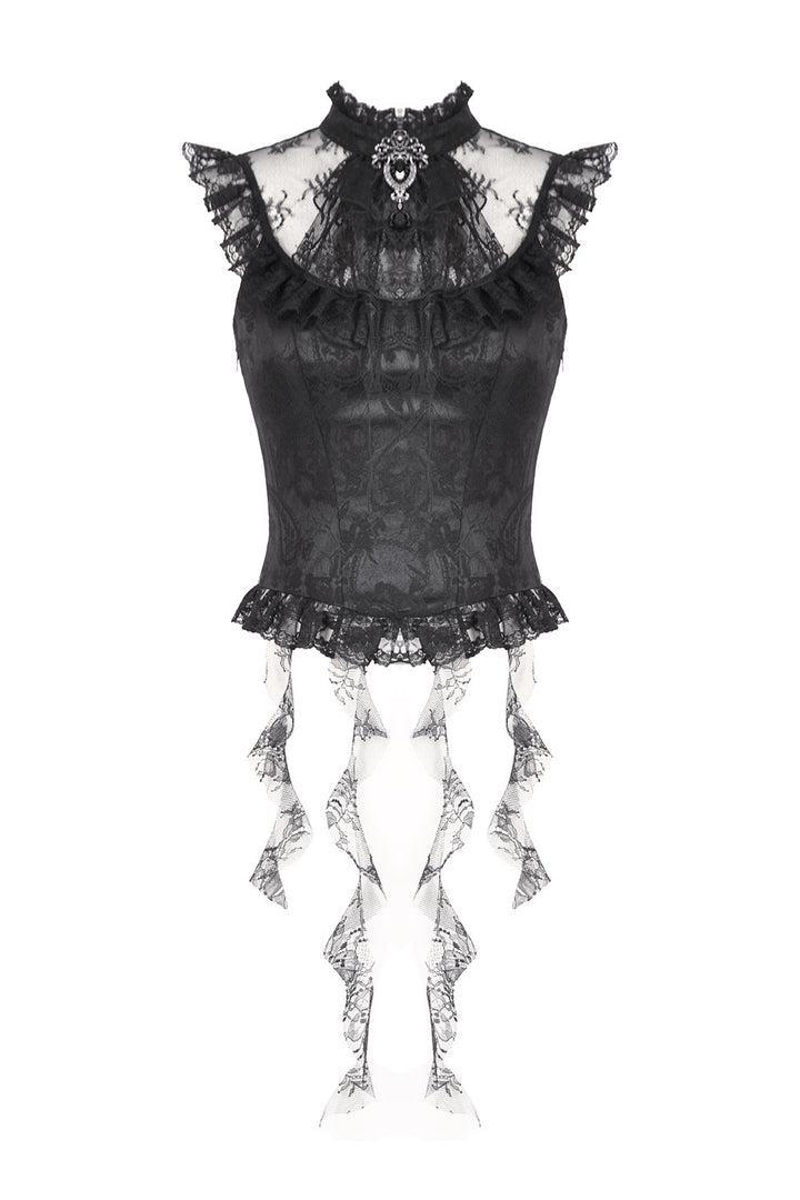 vintage goth inspired ruffled hem damask tank top