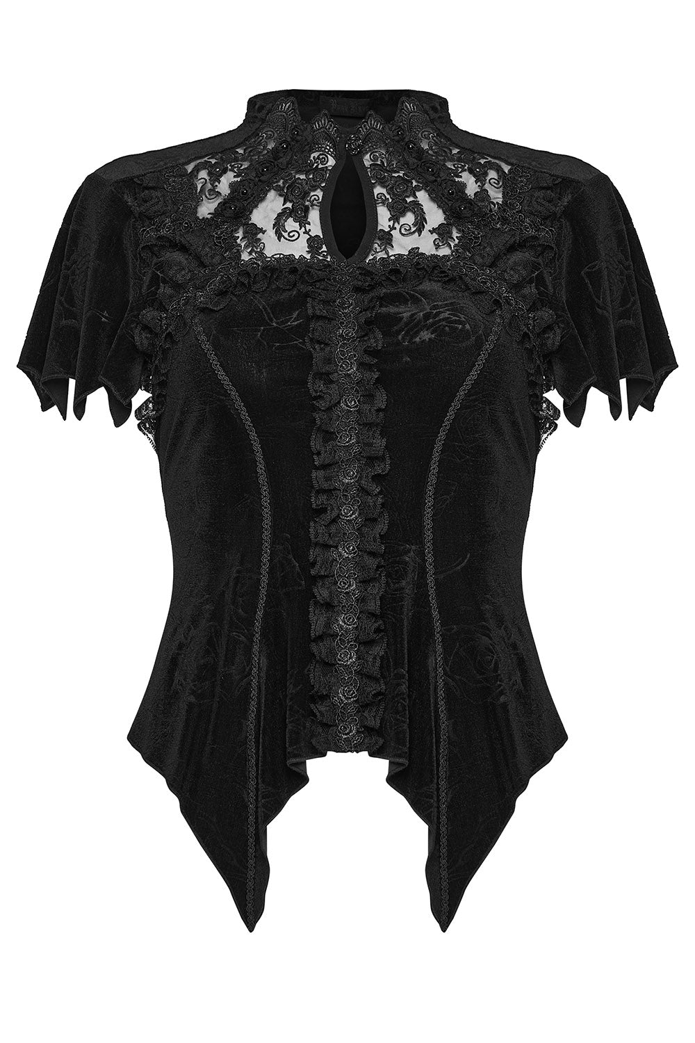 beaded black velvet chest keyhole cutout top with batwing sleeves